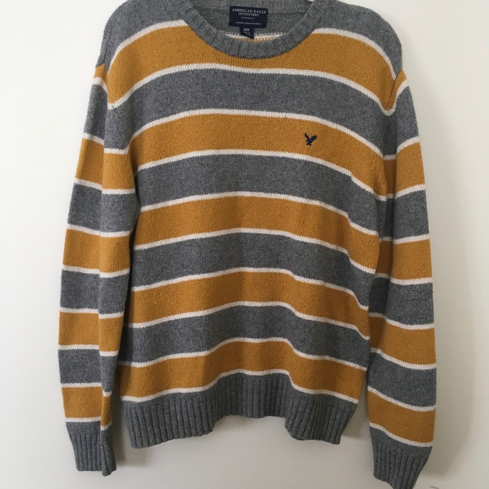 American eagle mustard and gray knit sweater m